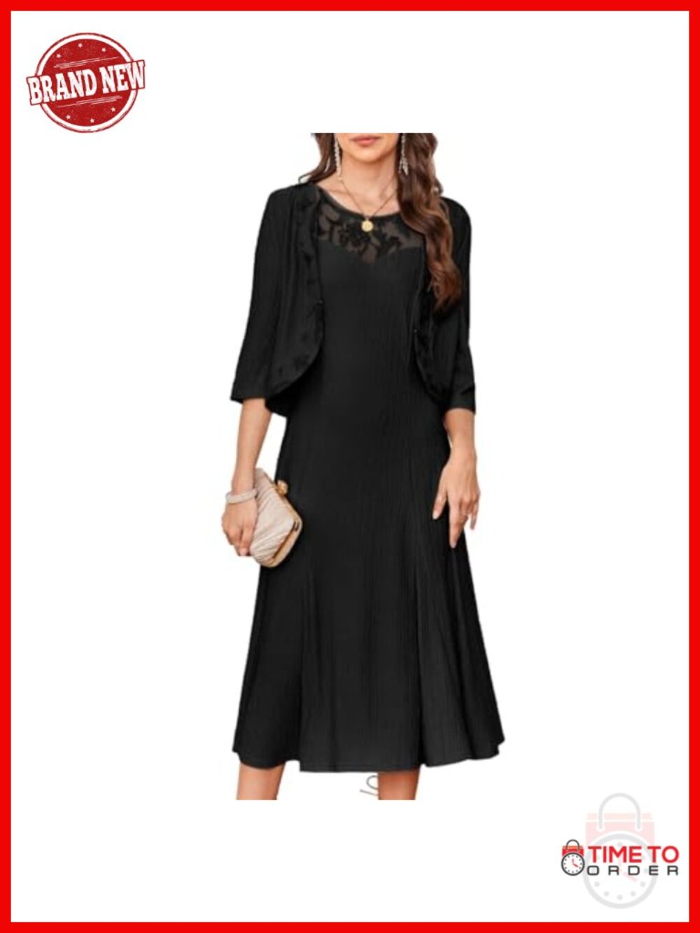 Two Piece Sequined Midi Dress with Lace Jacket Formal Wedding Guest